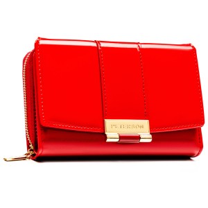 Czerwony, poziomy portfel damski wykonany z lakierowanej skóry ekologicznej - Peterson | Niua.pl