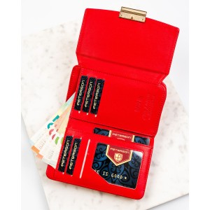 Czerwony, poziomy portfel damski wykonany z lakierowanej skóry ekologicznej - Peterson | Niua.pl