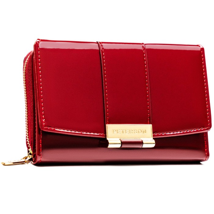 Bordowy, poziomy portfel damski wykonany z lakierowanej skóry ekologicznej - Peterson | Niua.pl