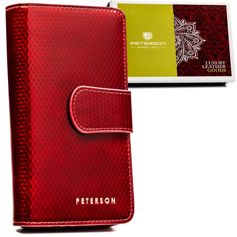 Pionowy portfel damski z lakierowanej skóry naturalnej w czerwonym kolorze - Peterson | Niua.pl