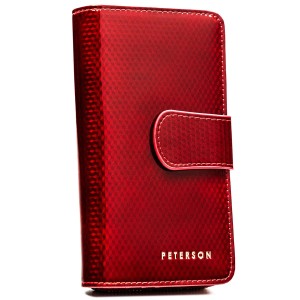 Pionowy portfel damski z lakierowanej skóry naturalnej w czerwonym kolorze - Peterson | Niua.pl