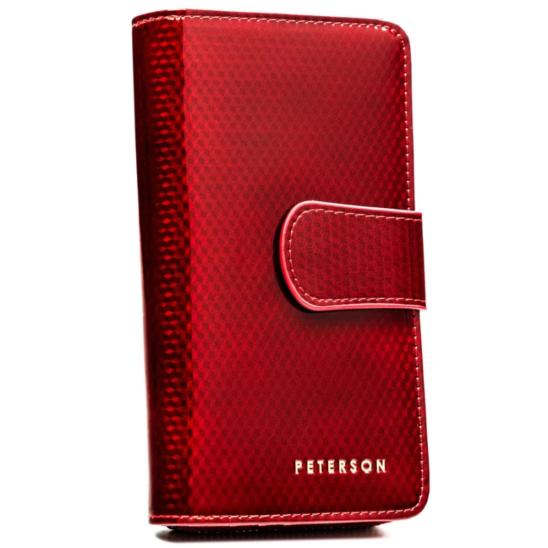 Pionowy portfel damski z lakierowanej skóry naturalnej w czerwonym kolorze - Peterson | Niua.pl