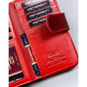 Pionowy portfel damski z lakierowanej skóry naturalnej w czerwonym kolorze - Peterson | Niua.pl