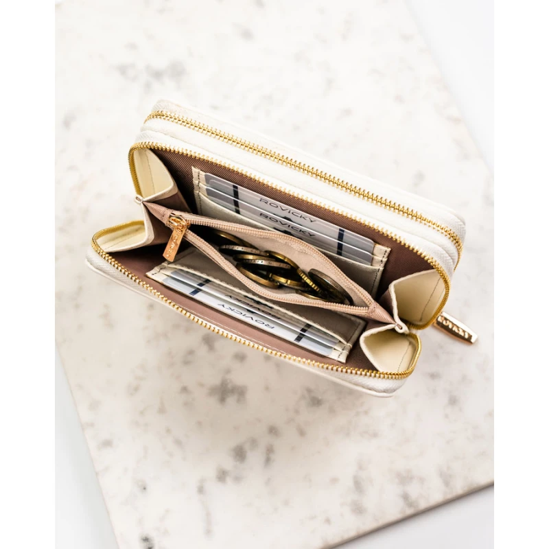 Duży, biały portfel damski ze skóry ekologicznej zamykany suwakiem - Rovicky | Niua.pl