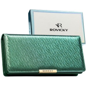 Portfel damski ze skóry ekologicznej w zielonym kolorze, wyposażony w system RFID - Rovicky | Niua.pl