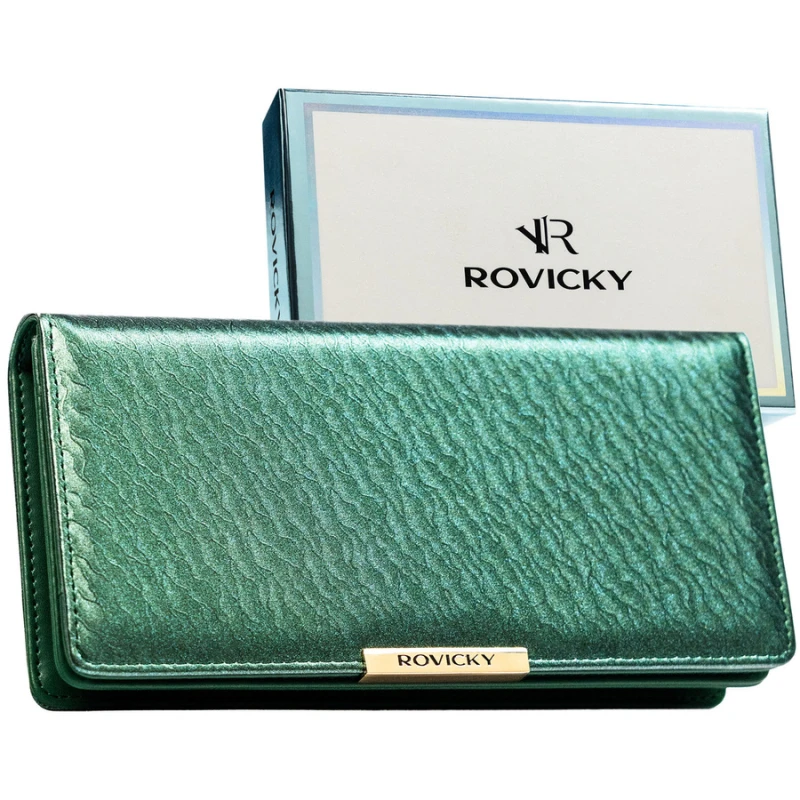 Portfel damski ze skóry ekologicznej w zielonym kolorze, wyposażony w system RFID - Rovicky | Niua.pl