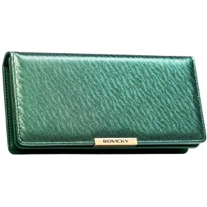 Portfel damski ze skóry ekologicznej w zielonym kolorze, wyposażony w system RFID - Rovicky | Niua.pl