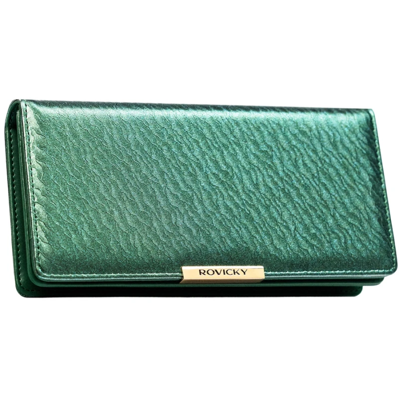 Portfel damski ze skóry ekologicznej w zielonym kolorze, wyposażony w system RFID - Rovicky | Niua.pl