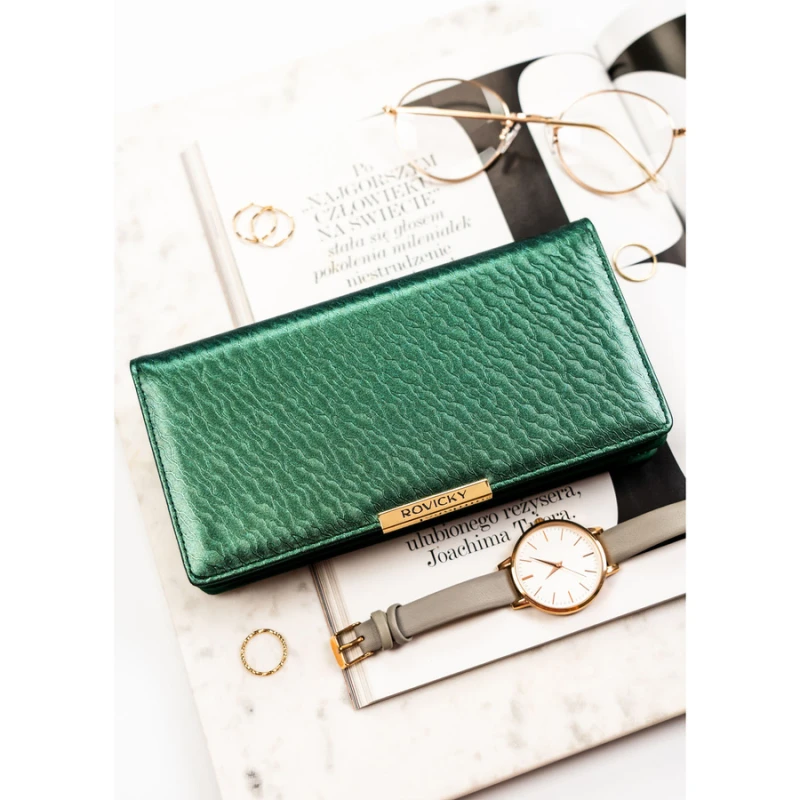 Portfel damski ze skóry ekologicznej w zielonym kolorze, wyposażony w system RFID - Rovicky | Niua.pl