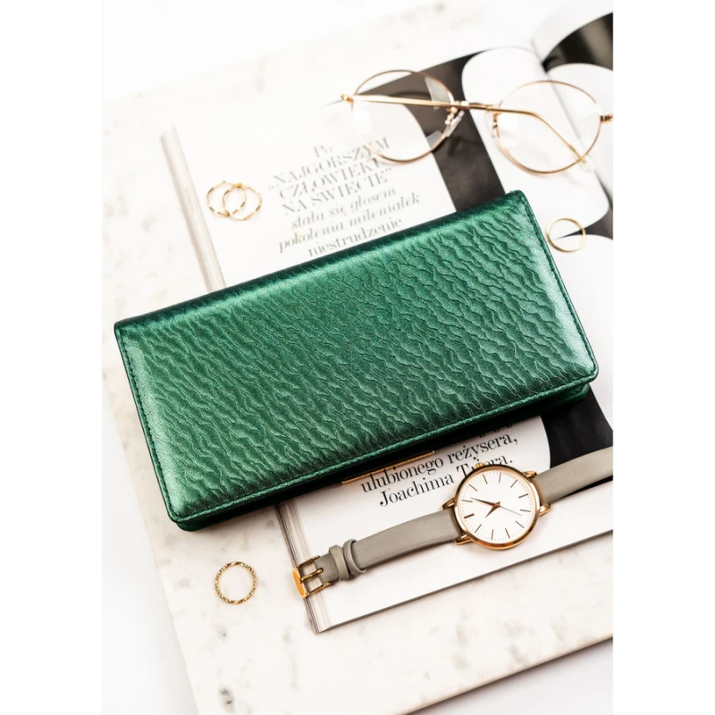 Portfel damski ze skóry ekologicznej w zielonym kolorze, wyposażony w system RFID - Rovicky | Niua.pl