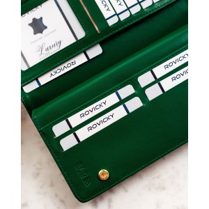 Portfel damski ze skóry ekologicznej w zielonym kolorze, wyposażony w system RFID - Rovicky | Niua.pl