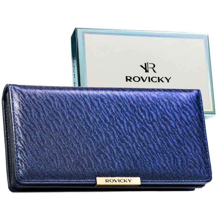Granatowy portfel damski ze skóry ekologicznej wyposażony w system RFID - Rovicky | Niua.pl