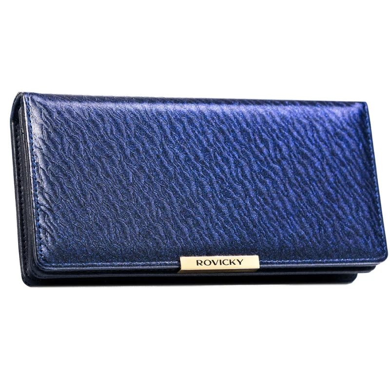 Granatowy portfel damski ze skóry ekologicznej wyposażony w system RFID - Rovicky | Niua.pl