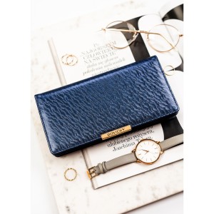 Granatowy portfel damski ze skóry ekologicznej wyposażony w system RFID - Rovicky | Niua.pl