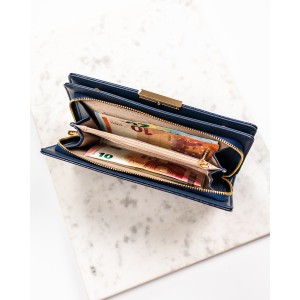 Granatowy portfel damski ze skóry ekologicznej wyposażony w system RFID - Rovicky | Niua.pl