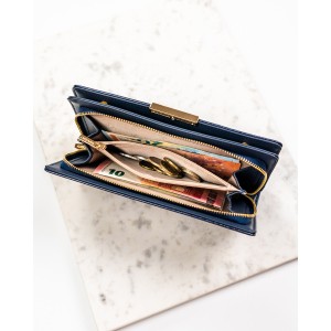 Granatowy portfel damski ze skóry ekologicznej wyposażony w system RFID - Rovicky | Niua.pl