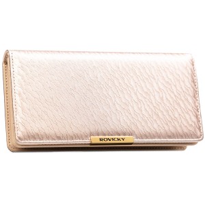 Duży, beżowy portfel damski ze skóry ekologicznej wyposażony w system RFID - Rovicky | Niua.pl