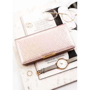 Duży, beżowy portfel damski ze skóry ekologicznej wyposażony w system RFID - Rovicky | Niua.pl