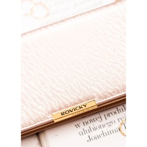 Duży, beżowy portfel damski ze skóry ekologicznej wyposażony w system RFID - Rovicky | Niua.pl