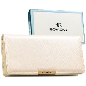 Duży portfel damski ze skóry ekologicznej w kolorze ecru, zamykany na zatrzask - | Niua.pl