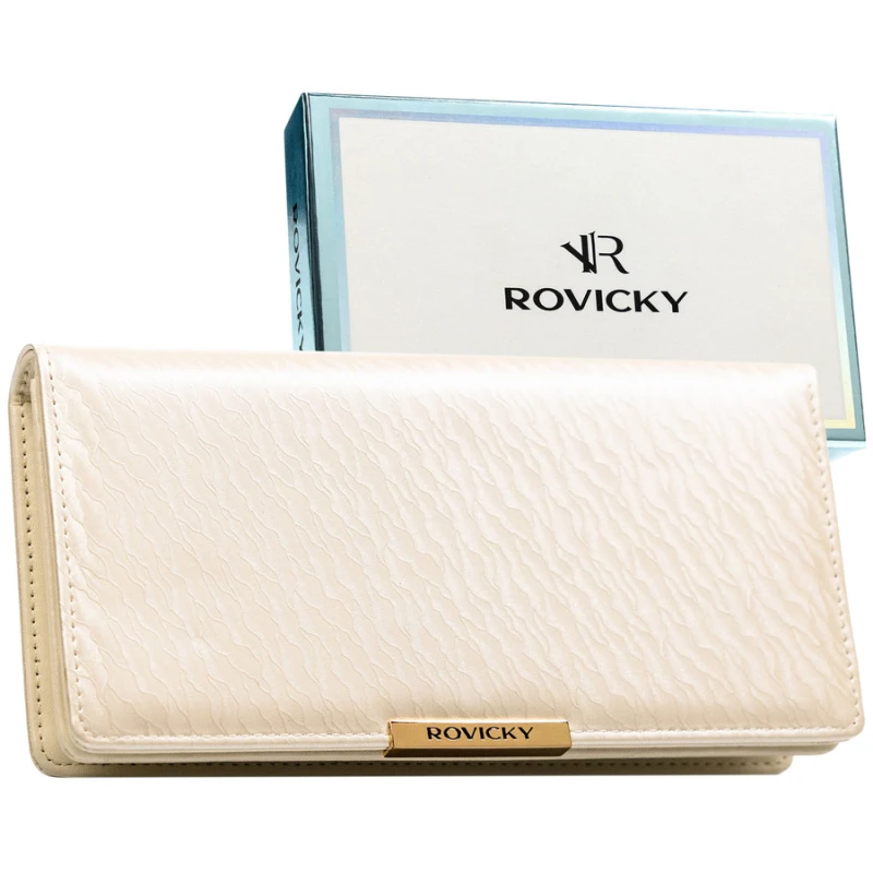 Duży portfel damski ze skóry ekologicznej w kolorze ecru, zamykany na zatrzask - | Niua.pl