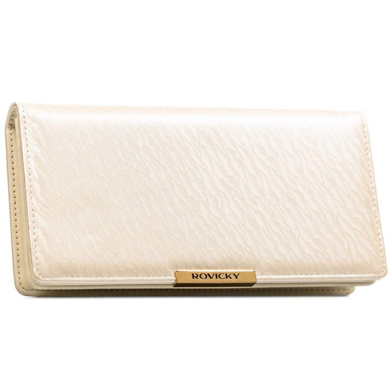 Duży portfel damski ze skóry ekologicznej w kolorze ecru, zamykany na zatrzask - | Niua.pl