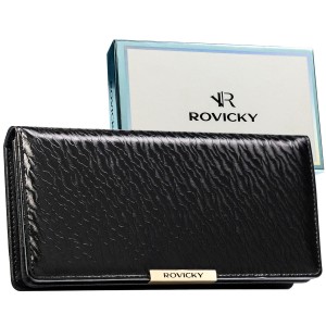 Duży portfel damski ze skóry ekologicznej w czarnym kolorze zamykany na zatrzask - Rovicky | Niua.pl