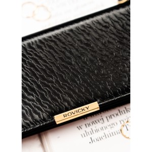 Duży portfel damski ze skóry ekologicznej w czarnym kolorze zamykany na zatrzask - Rovicky | Niua.pl