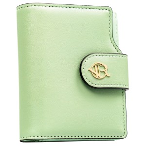 Pionowy portfel damski ze skóry ekologicznej w zielonym kolorze, zamykany na zatrzask i suwak - Rovicky | Niua.pl