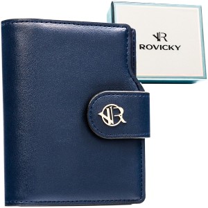 Granatowy portfel damski ze skóry ekologicznej zamykany na zatrzask i suwak - Rovicky | Niua.pl