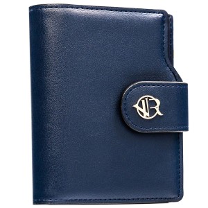 Granatowy portfel damski ze skóry ekologicznej zamykany na zatrzask i suwak - Rovicky | Niua.pl