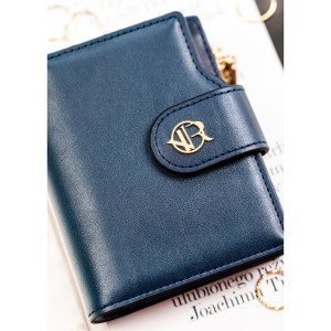 Granatowy portfel damski ze skóry ekologicznej zamykany na zatrzask i suwak - Rovicky | Niua.pl