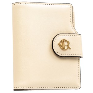 Beżowy portfel damski ze skóry ekologicznej zamykany na zatrzask i suwak - Rovicky | Niua.pl