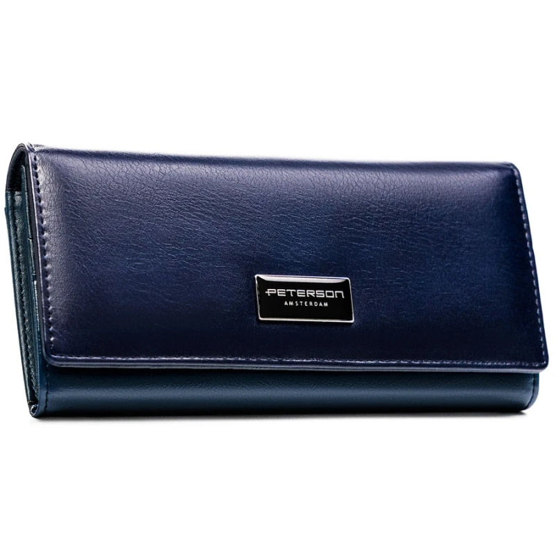 Granatowy portfel damski ze skóry naturalnej i ekologicznej - Peterson | Niua.pl