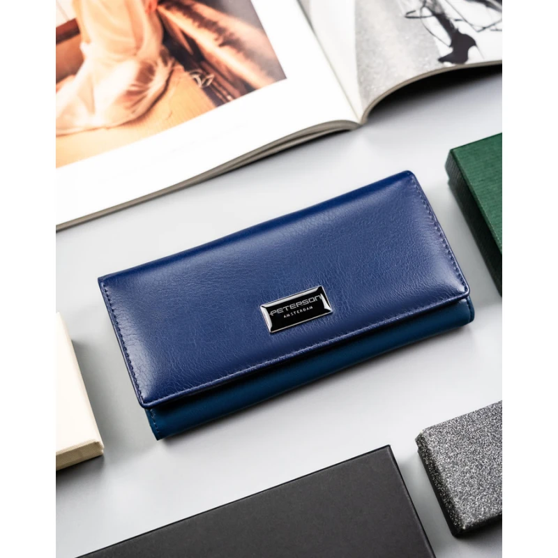 Granatowy portfel damski ze skóry naturalnej i ekologicznej - Peterson | Niua.pl