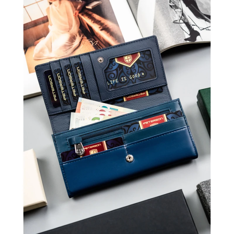 Granatowy portfel damski ze skóry naturalnej i ekologicznej - Peterson | Niua.pl