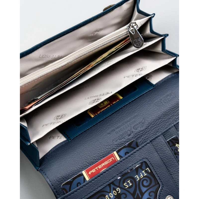 Granatowy portfel damski ze skóry naturalnej i ekologicznej - Peterson | Niua.pl