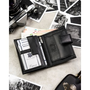 Duży portfel męski ze skóry naturalnej  | Niua.pl w czarnym kolorze, mieszczący dowód rejestracyjny i zamykany na zatrzask - Rovicky