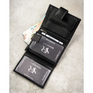 Duży portfel męski ze skóry naturalnej  | Niua.pl w czarnym kolorze, mieszczący dowód rejestracyjny i zamykany na zatrzask - Rovicky