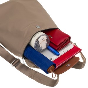 Miejski plecak damski z poliestru w beżowo-brązowym kolorze - Peterson | Niua.pl