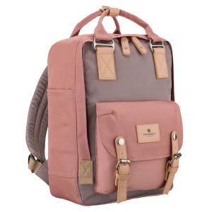 Różowo-szary plecak damski z poliestru i skóry ekologicznej, jednokomorowy - Peterson | Niua.pl