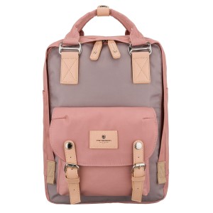 Różowo-szary plecak damski z poliestru i skóry ekologicznej, jednokomorowy - Peterson | Niua.pl