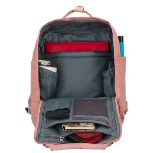 Różowo-szary plecak damski z poliestru i skóry ekologicznej, jednokomorowy - Peterson | Niua.pl