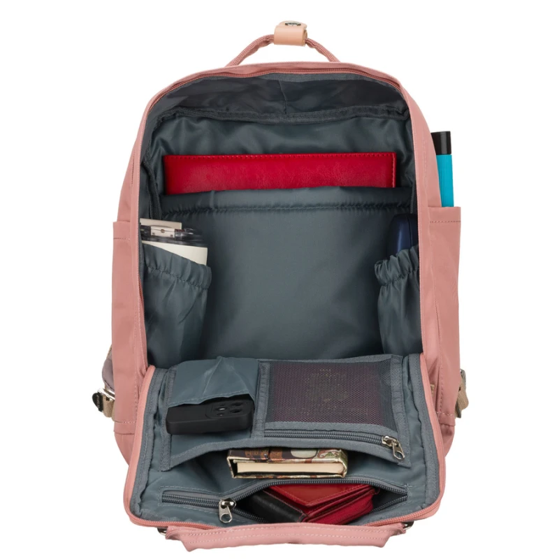 Różowo-szary plecak damski z poliestru i skóry ekologicznej, jednokomorowy - Peterson | Niua.pl