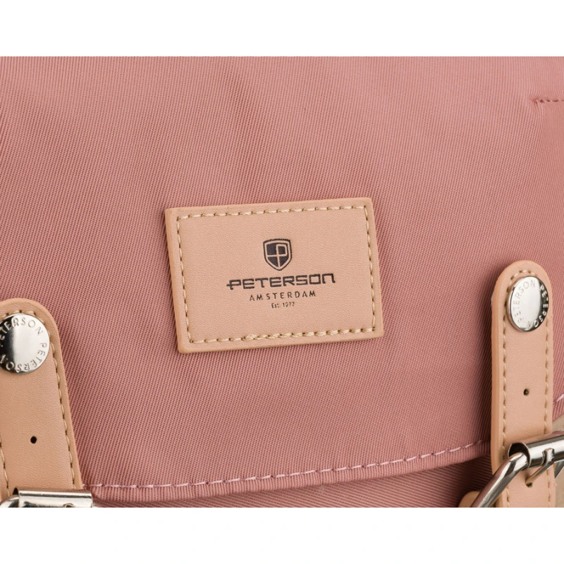 Różowo-szary plecak damski z poliestru i skóry ekologicznej, jednokomorowy - Peterson | Niua.pl