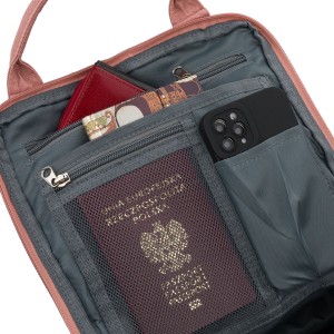 Różowo-szary plecak damski z poliestru i skóry ekologicznej, jednokomorowy - Peterson | Niua.pl