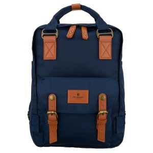 Granatowo-brązowy plecak damski z poliestru i skóry ekologicznej, zamykany suwakiem - Peterson | Niua.pl