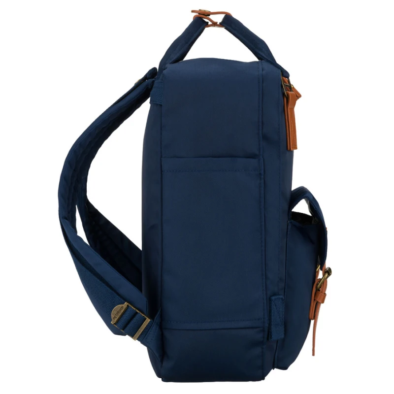 Granatowo-brązowy plecak damski z poliestru i skóry ekologicznej, zamykany suwakiem - Peterson | Niua.pl