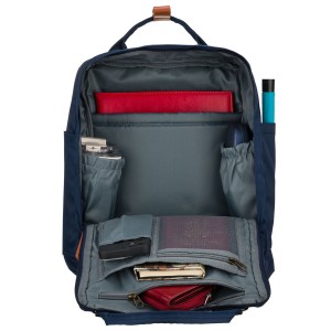 Granatowo-brązowy plecak damski z poliestru i skóry ekologicznej, zamykany suwakiem - Peterson | Niua.pl