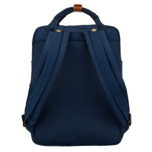 Granatowo-brązowy plecak damski z poliestru i skóry ekologicznej, zamykany suwakiem - Peterson | Niua.pl